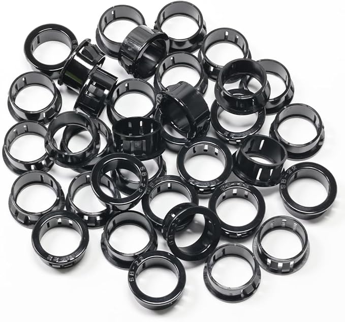 EASYEAH 7/8"(22mm) Black Snap-in Knockout Insulating Bushing Grommets, Plastic Cable Hole Grommet for Wiring, Round Nylon Snap in Locking Electrical Wire Cord Hose, Tubing Bushings Grommets, 35pcs