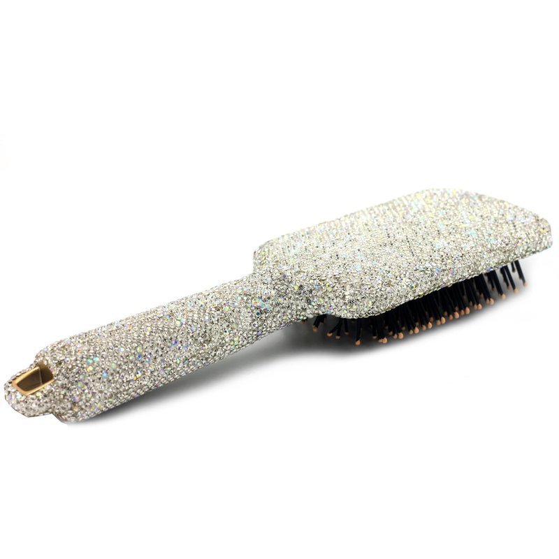 Bestbling Hair Brush - Detangle Hair and Comb, Massage Cushion, Anti-static, Smooth and Sleek Hair, Luxury Rhinestone Design Suitable for Women (Square01 Silver)