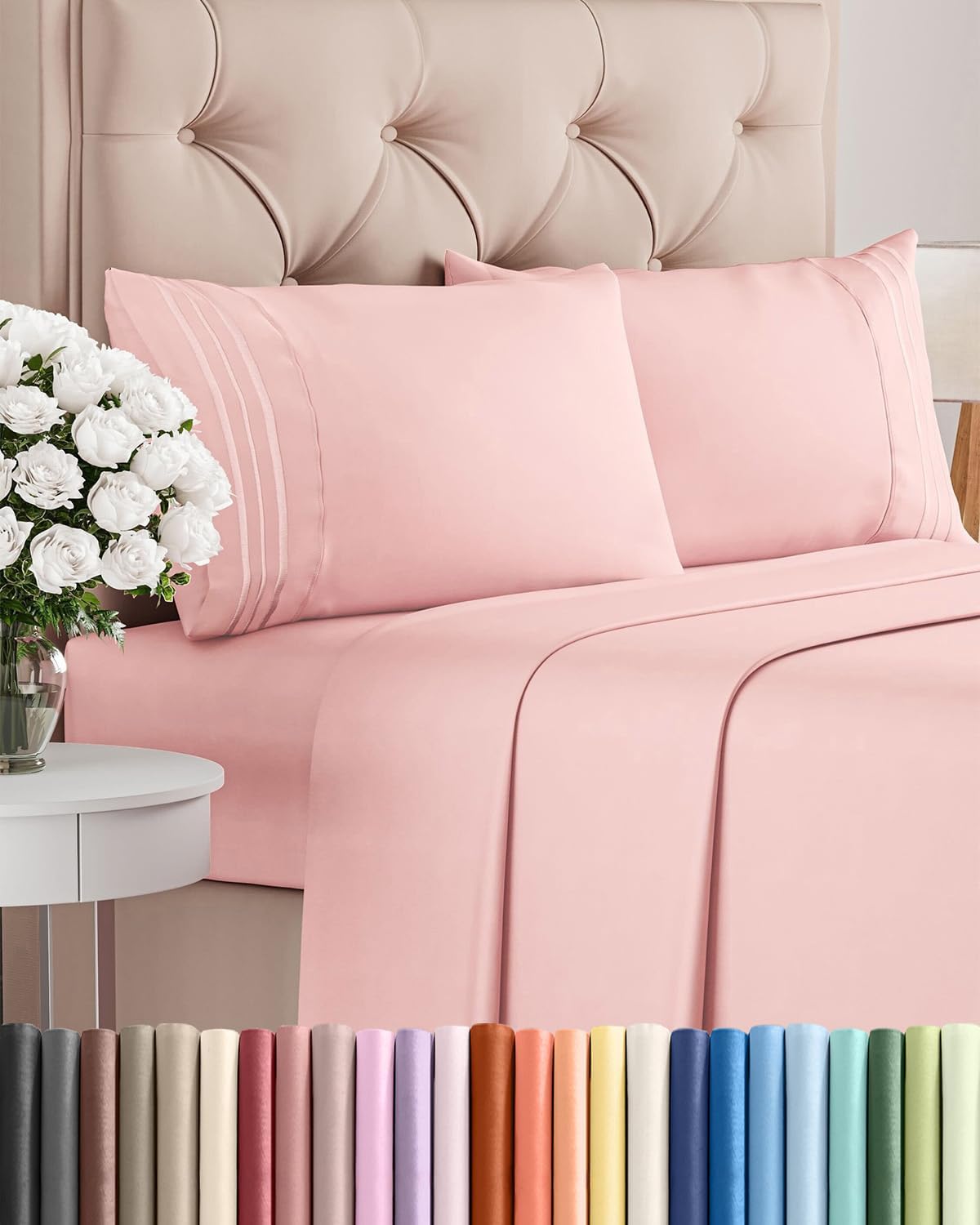 Queen Size 4 Piece Sheet Set - Comfy Cooling Bed Sheets for Luxury Bedding | Soft, Wrinkle-Free, Deep Pockets - Oeko-Tex Certified - Baby Pink