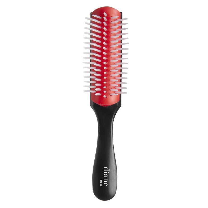 Diane Pro Mini Nylon Pin Styling Hairbrush for Detangling, Separating, Shaping, and Defining Wet or Curly Hair, Heat-Resistant, Anti-Static, Travel Essential, Black/Red