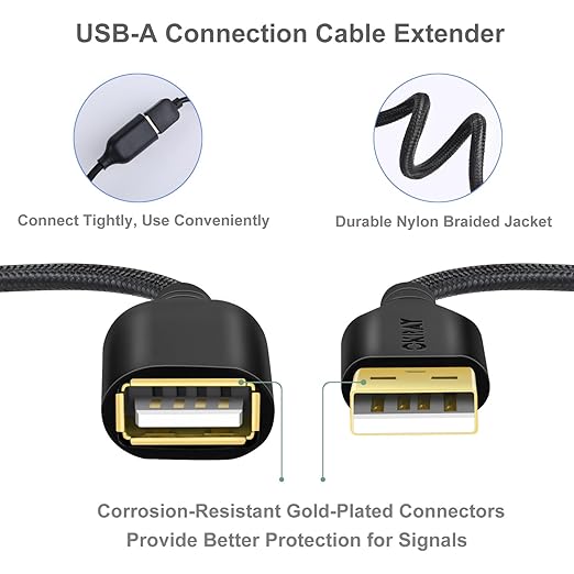 OKRAY 5-Pack USB 2.0 Extension Cable Type A Male to A Female Extender Cords