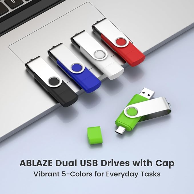 ABLAZE 64GB USB C Flash Drive 10 Pack, OTG USB 2.0 + Type C Memory Stick Dual Type C Thumb Drive Compatible with iPhone 17/16/15, Android Smartphone, Computers