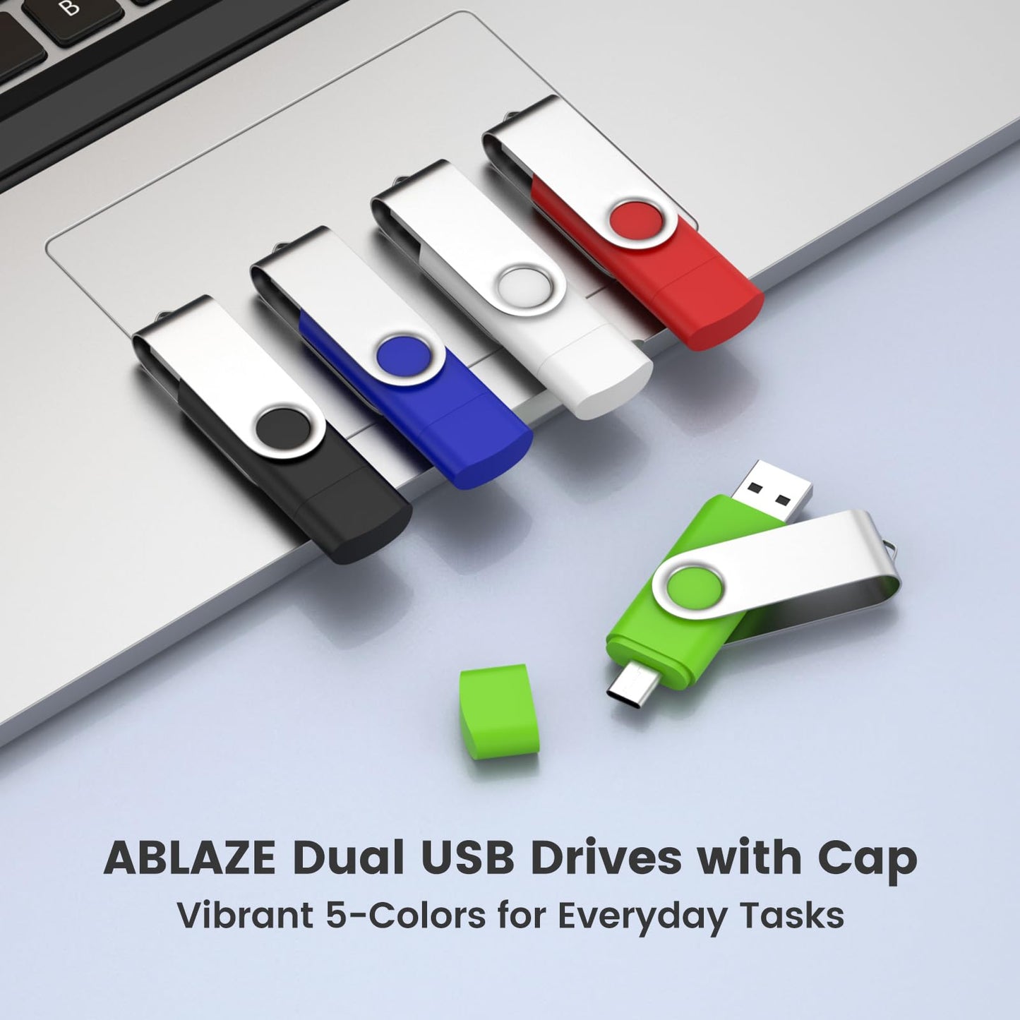 ABLAZE 8GB USB C Flash Drive 10 Pack, OTG USB 2.0 + Type C Memory Stick Dual Type C Thumb Drive Compatible with iPhone 17/16/15, Android Smartphone, Computers