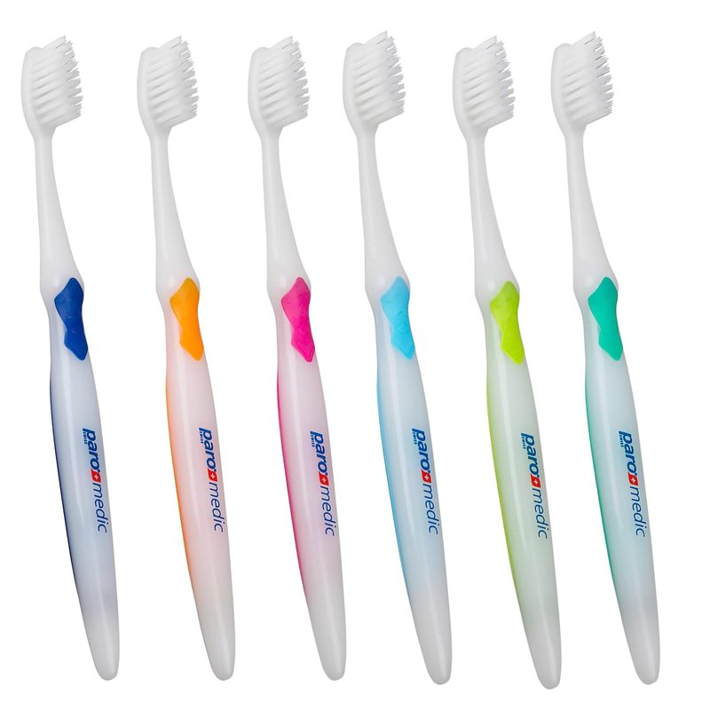 Paro Medic Soft Toothbrush, Conical and Soft Filament with Silky-Fine, Ultra Flexible End, Soft Konex The Gently Way to Clean The Gum (6 Pack Multi-Color)