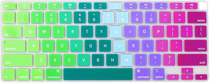 Allinside Soft Silicone Keyboard Cover for MacBook Air 13.3 inch (A2337 M1 A2179, 2021 2020) with Touch ID, Quiet Typing Keyboard Protector Skin, US Version, Rainbow