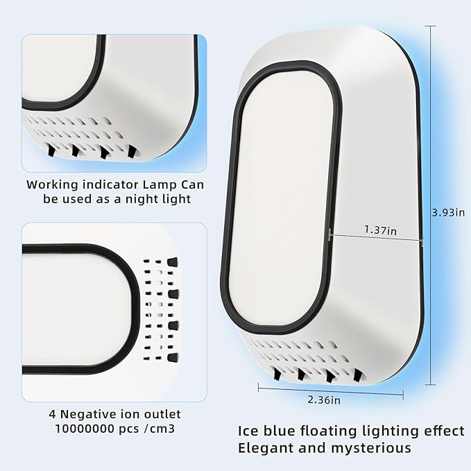 PVACG Plug In Ionizer Air Purifier With 4 Negative Ion Output Heads,Small Air Freshener With Backlight,Quiet and Energy-Saving, Ideal Air Cleaners for Home,Bedroom,Office,Living Room and Pet Room(3)
