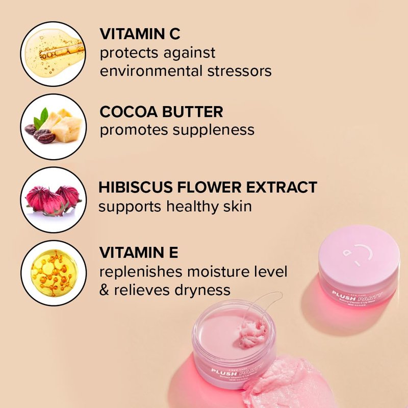 I DEW CARE Overnight Lip Sleeping Mask - Plush Party | Buttery Vitamin C, Lip Glaze, Moisturizing Balm, With Cocoa Butter For Dry Lips, Glass Skin Look, Nourish and Hydrate, Korean Skin, 0.42 Oz