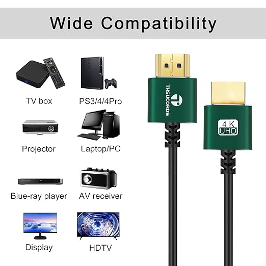 Thsucords Slim HDMI Cables 6.6FT 5Pack, Ultra Soft & Thin HDMI to HDMI Cord, Extreme Flexible & Skinny HDMI Wire Supports High Speed 4K@60Hz 18gbps 2160p 1080p
