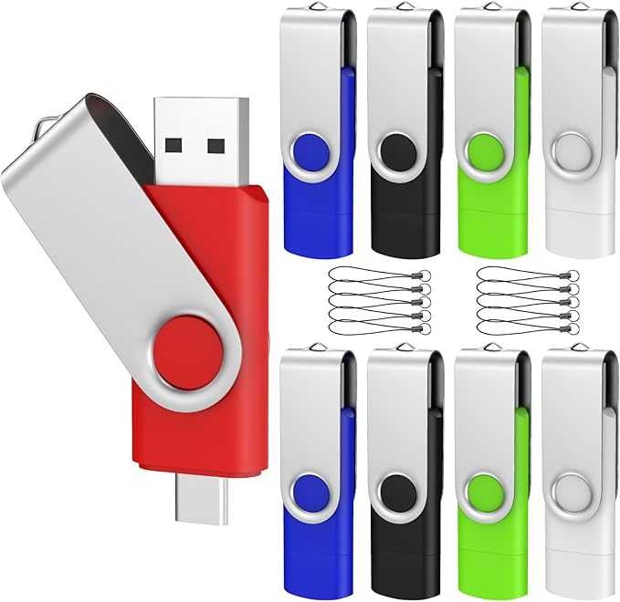 ABLAZE 16GB USB C Flash Drive 10 Pack, OTG USB 2.0 + Type C Memory Stick Dual Type C Thumb Drive Compatible with iPhone 17/16/15, Android Smartphone, Computers