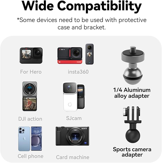 TELESIN Super Clamp Camera Mount with 360° Dual Ball Head, Bike/Bicycle/Motorcycle Handlebar Mount for GoPro Mission 1 PRO/DJI Osmo Pocket 4 3/ DJI Action 6 5 4/ Insta360 Luna Ultra/Xtra Muse Camera