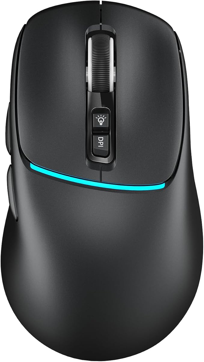 RAPIQUE Bluetooth Wireless Mouse, Dual Bluetooth + 2.4G, Connect Up to 3 Devices, USB-C Rechargeable, Quiet Click, 4 DPI Levels up to 3200, Ergonomic Right-Hand Design for PC, MacBook, Laptop - Black