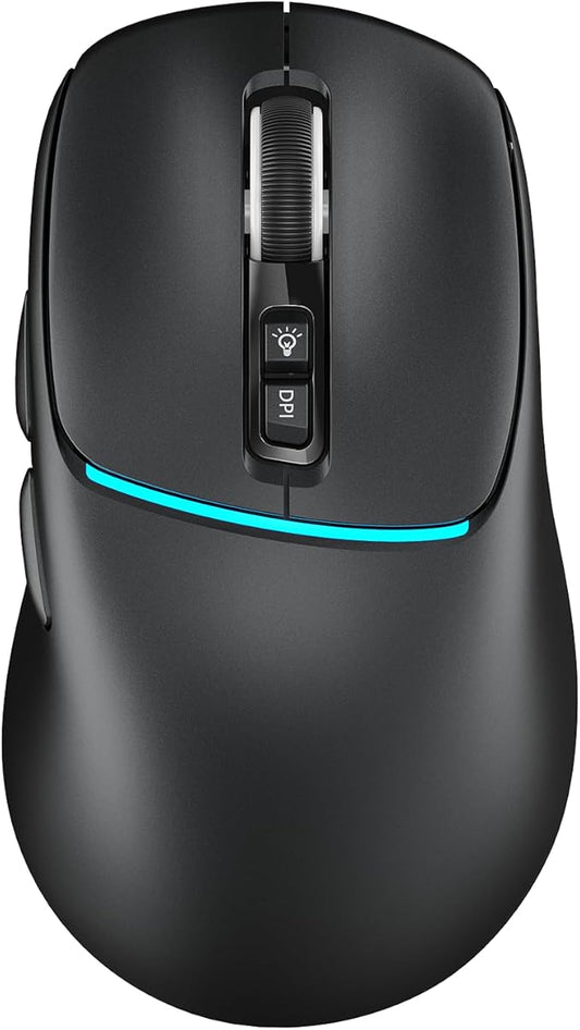 RAPIQUE Bluetooth Wireless Mouse, Dual Bluetooth + 2.4G, Connect Up to 3 Devices, USB-C Rechargeable, Quiet Click, 4 DPI Levels up to 3200, Ergonomic Right-Hand Design for PC, MacBook, Laptop - Black