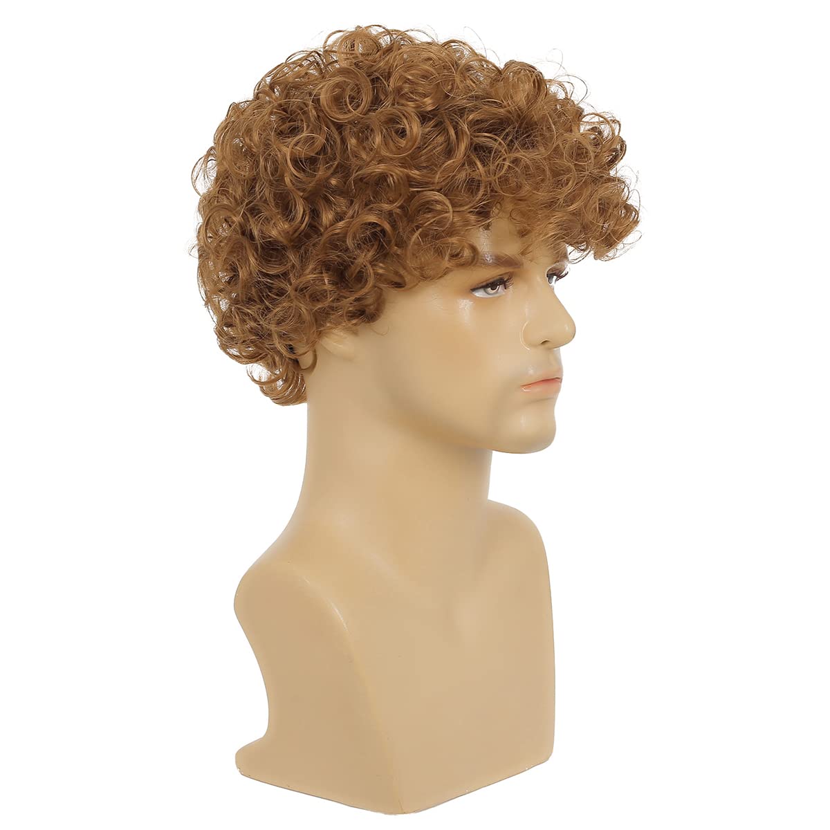 Baruisi Short Mens Curly Wig Light Brown Synthetic Halloween Cosplay Costume Hair Wig for Male