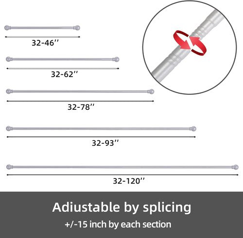 GXOACKJ Decorative Curtain Rods - Heavy Duty Metal, 66-120 Inch, Silver Finish with Brackets