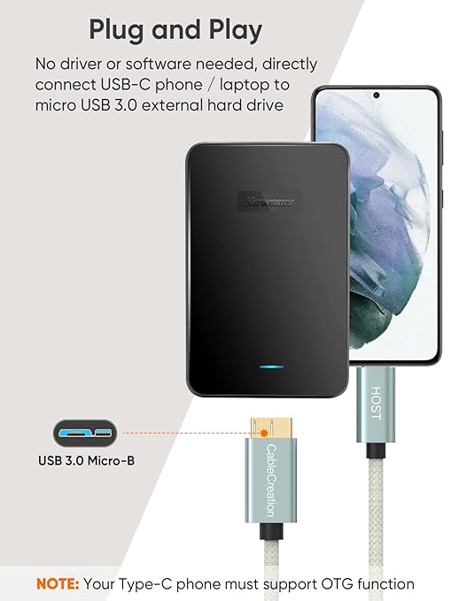 CableCreation USB C to Micro B Short Cable 1FT, 10G Micro B to USB C 3.1 External Hard Drive Cable for iPhone 15/16/17,Samsung Galaxy S24,Seagate WD Westgate My Passport,MacBook Pro/Air, iPad/Tablet