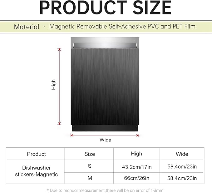 Black Stainless Steel Magnetic Dishwasher Cover, Brushed Stainless Steel Pattern, 23" x 26", 1 Count