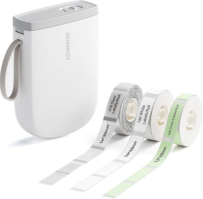 NIIMBOT 300 DPI D11 Label Maker Machine with 3 Tapes, Portable Thermal Label Printer with Multiple Templates, Bluetooth Label Printer for Office Home Kitchen School Organization, White