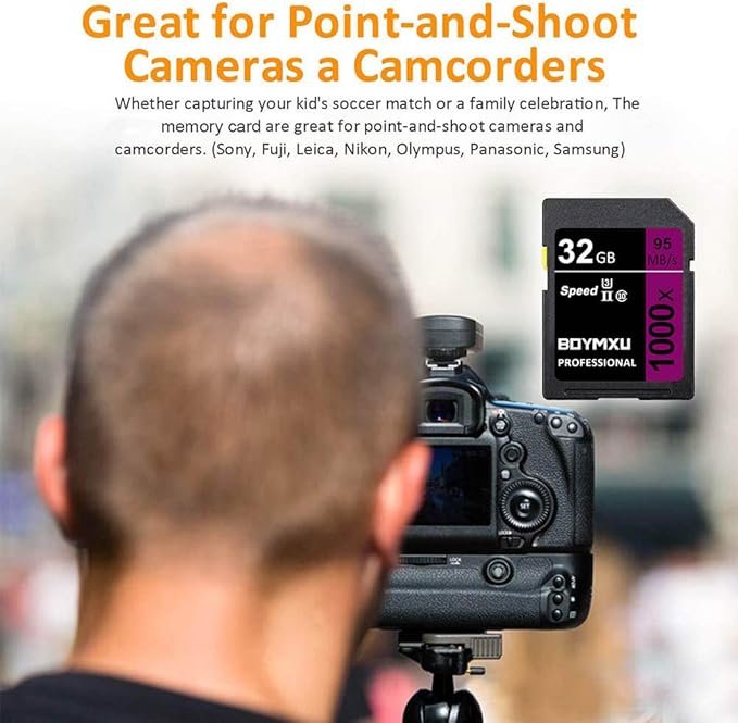 BOYMXU Professional 32GB Class 10 U3 Memory Card - Compatible with Computers, Cameras & Camcorders - Up to 95MB/s Read Speed - Purple/Black