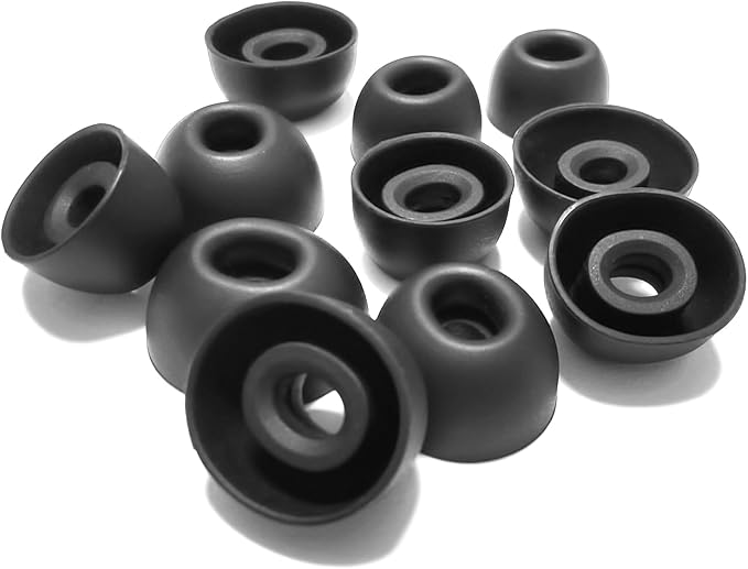 Universal Oval Silicone Ear Tips/Earbuds Tips Replacement for 4.0-7mm Nozzles - 6 Pairs (L/M/S) for Secure Fit & Noise Isolation, Black