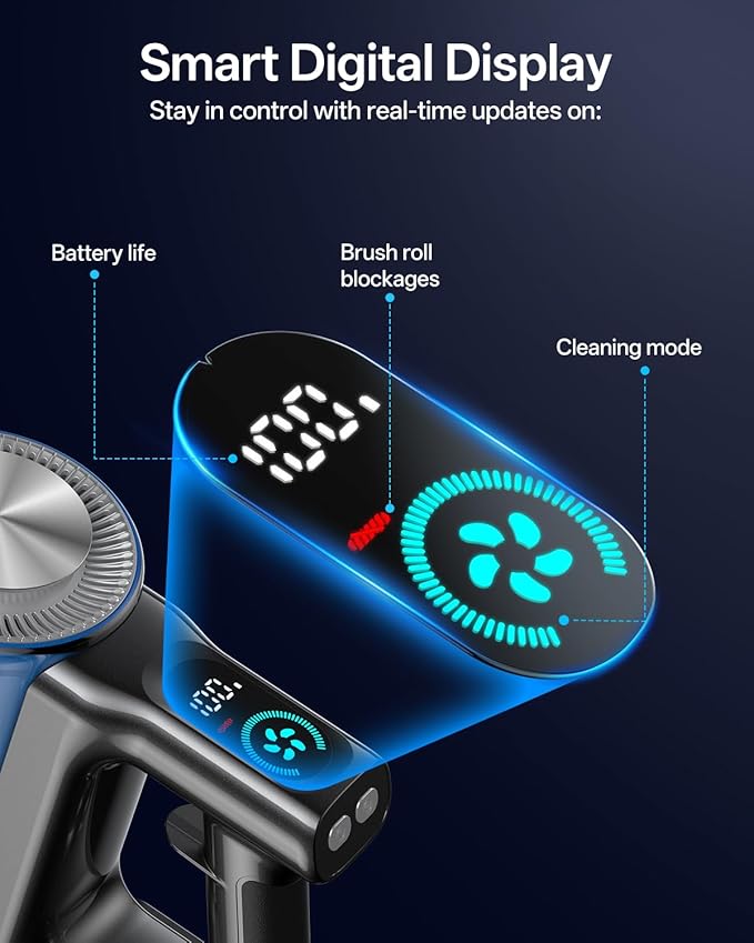 Cordless Vacuum Cleaner, 8-in-1 Cordless Stick Vacuum Cleaner with 3 Suction Modes, Up to 45mins Runtime, Rechargeable, Self-Standing, Wireless Vacuum Cleaners for Home Pet Hair Carpet Car Hard Floor