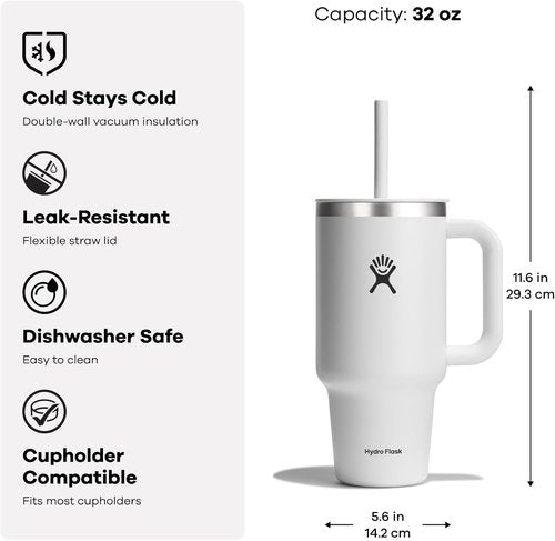 Hydro Flask 32 Oz Travel Tumbler - Insulated Stainless Steel with Handle, Lid & Straw in Sugarplum