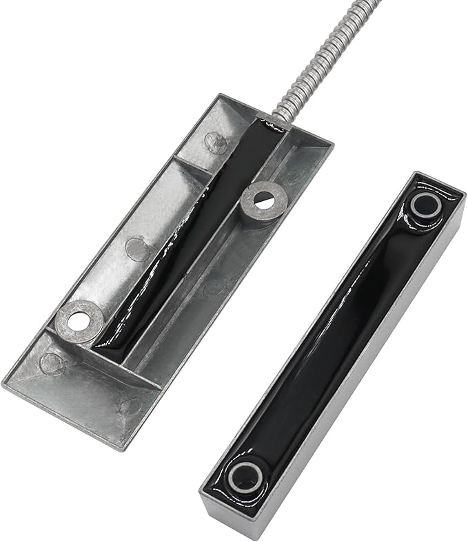 FOCMKEAS Magnetic Reed Switch Wired Surface Mount Normally Closed NC Contact Sensor Alarm Magnetic Door Switch with 2 Wires, Zinc Alloy Sliver, OC-55