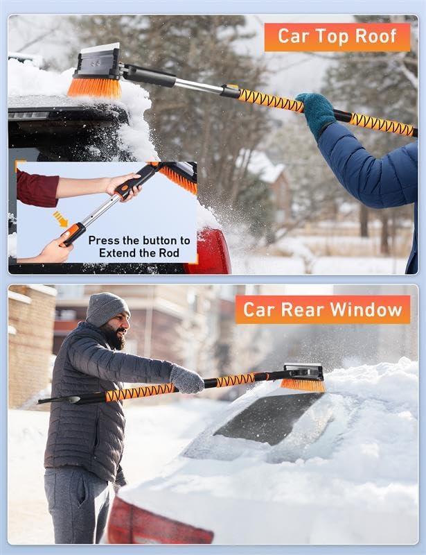 EcoNour 55" Telescopic Snow Brush and Ice Scraper for Car Windshield & Windows | 270Â° Rotating Snow Broom with Squeegee | Extendable Snow Removal Brush for SUV, Truck, and Car