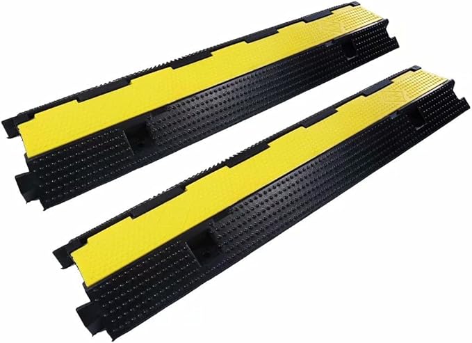 YONSHENG Rubber Cable Ramp Cord Cover Cable Protector Ramps Wire Hose Protective 1 Channel 22000Lbs Load Capacity Traffic Speed Bump for Asphalt Concrete Gravel Driveway Indoor Outdoor, 2 Pack
