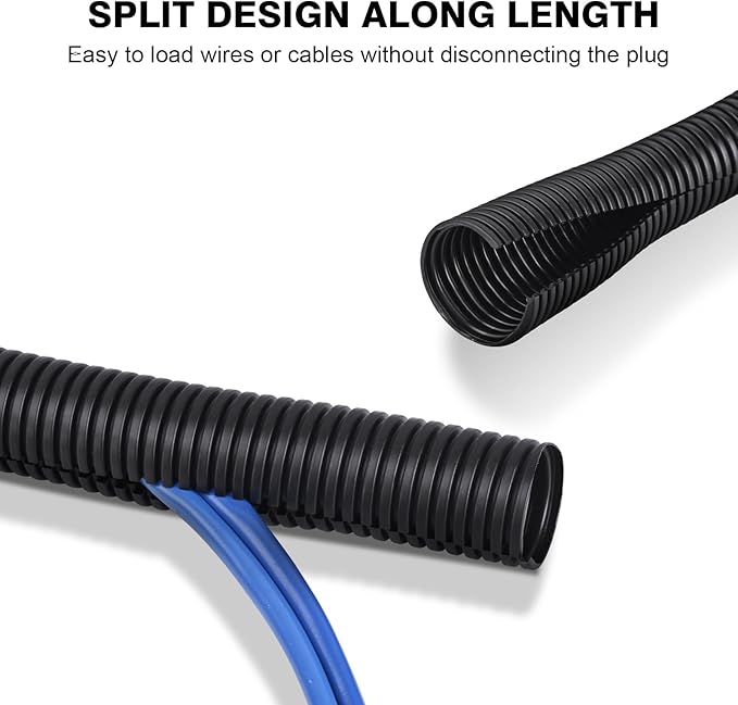 CrocSee 10ft - 1/2 inch Flame Retardant Split Wire Loom Tubing with Installation Tool - Flexible Wire Covers Cord Protectors - Black