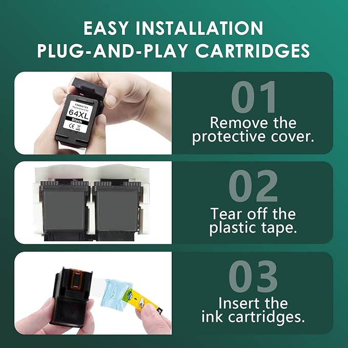 fannster 64XL Black Ink Cartridge Replacement for HP 64 XL 64 Ink High Yield (2-Pack) Compatible with Envy Photo 7858 7855 7155 6255 6232 Envy Inspire 7955e Tango X Printer