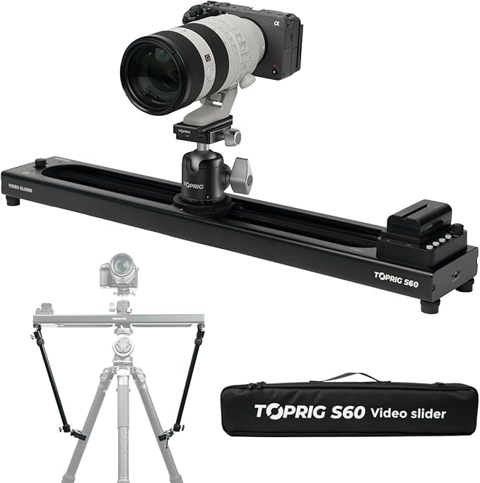 Accsoon Toprig S60 Motorized Camera Slider and Support Arms, Smartphone Dolly Rail Track Slider Compatible with Gopro DSLR Camera for Photography