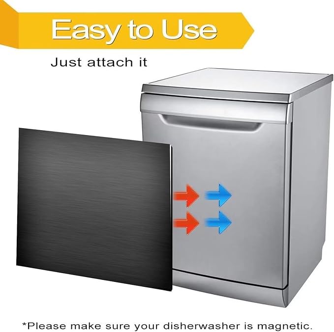 Black Brushed Stainless Steel Pattern Dishwasher Magnet Full Door Cover, Stainless Steel Magnetic Dishwasher Panel Decal, Black Metal Immediate Magnet Fridge Door Cover Sheet, 23" W x 17" H