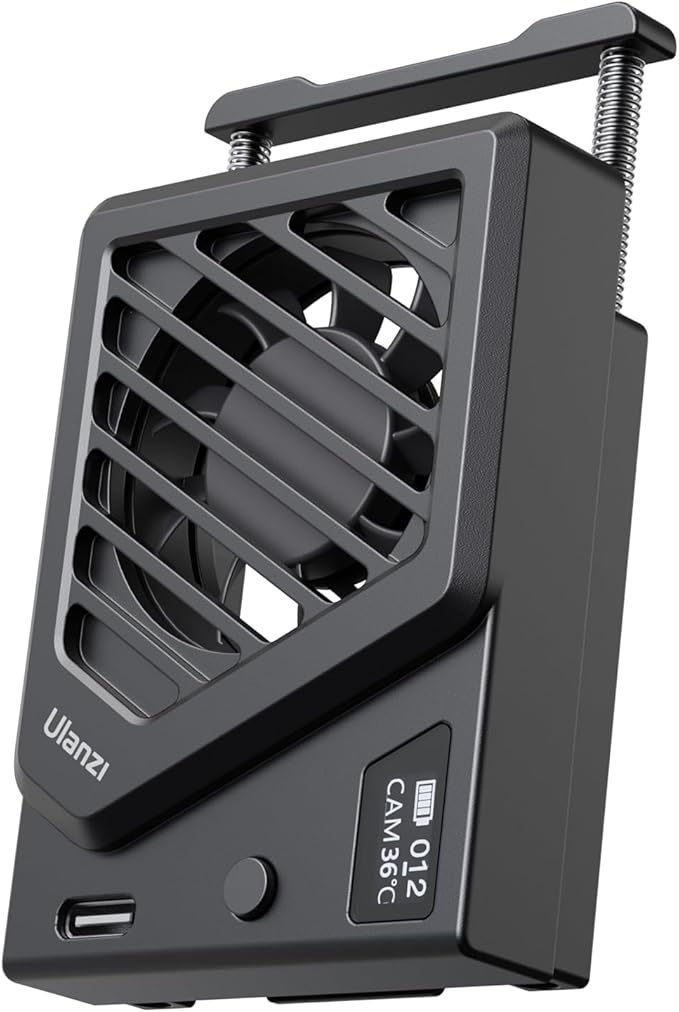 ULANZI Camera Cooling Fan with Spring Telescopic Mount, Intelligent Real-Time Temperature Monitoring & Type-C Charging, Adjustable Mini Fan for Sony Canon FUJIFILM Nikon Video Recording