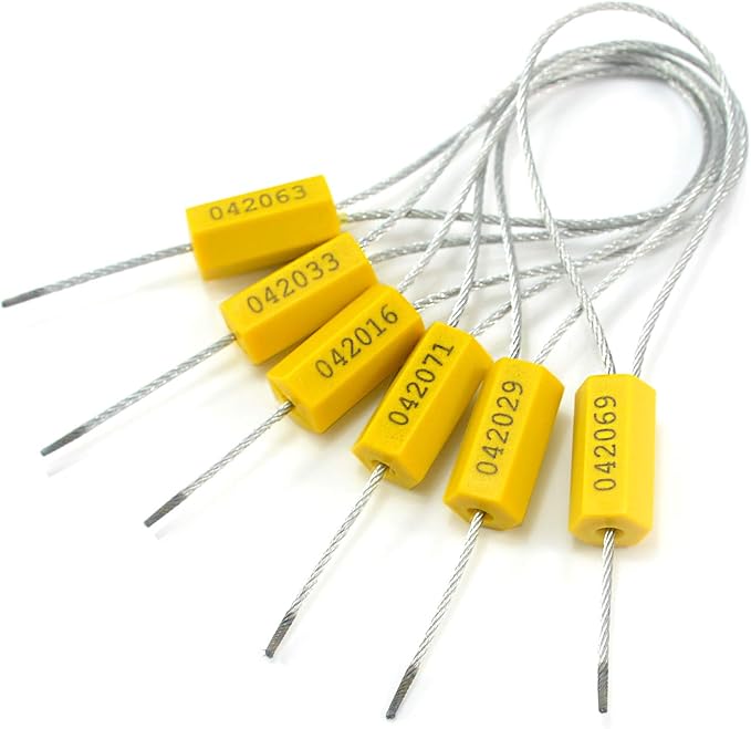 1000PCS Yellow Steel Cable Seals Metal Security Seal Numbered Metal Truck Trailer Seals Security Tags Tamper Evident Tags Container Seals Pull Tight Steel Wire Seals