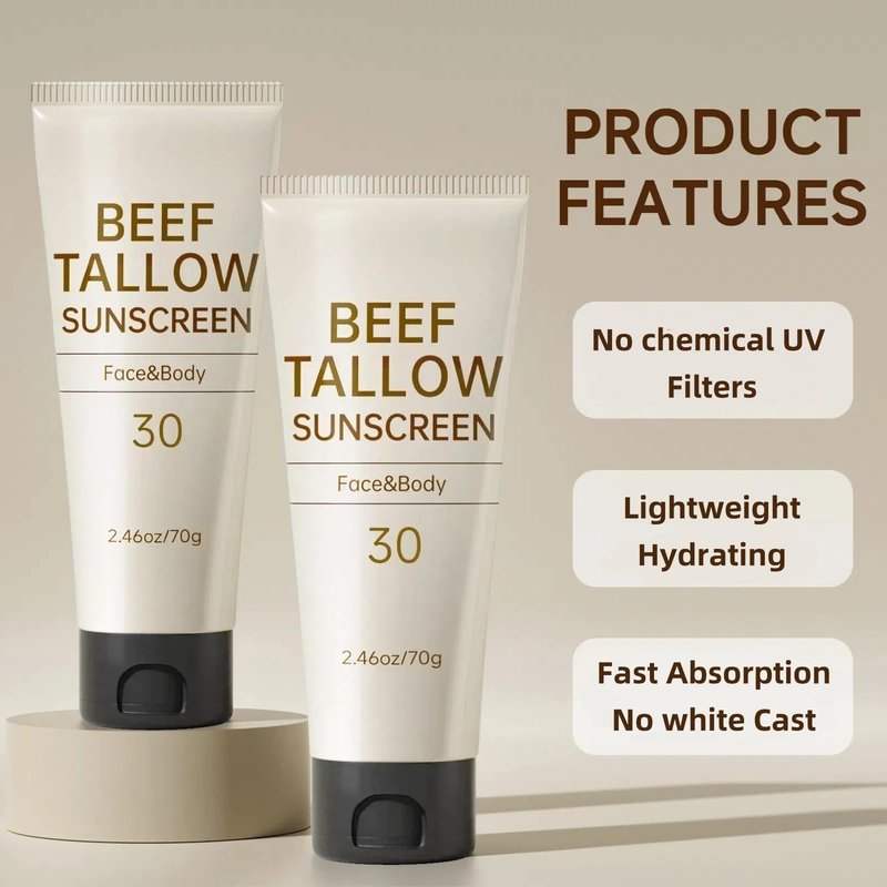 Tallow Sunscreen, Sunscreen for Face, SPF30 Natural Reef Safe Face Body Beef Tallow Sunblock, Non Greasy Clean Travel Sun Screen Sunblock for Outdoor Travel, 7.38 OZ,3 Pack