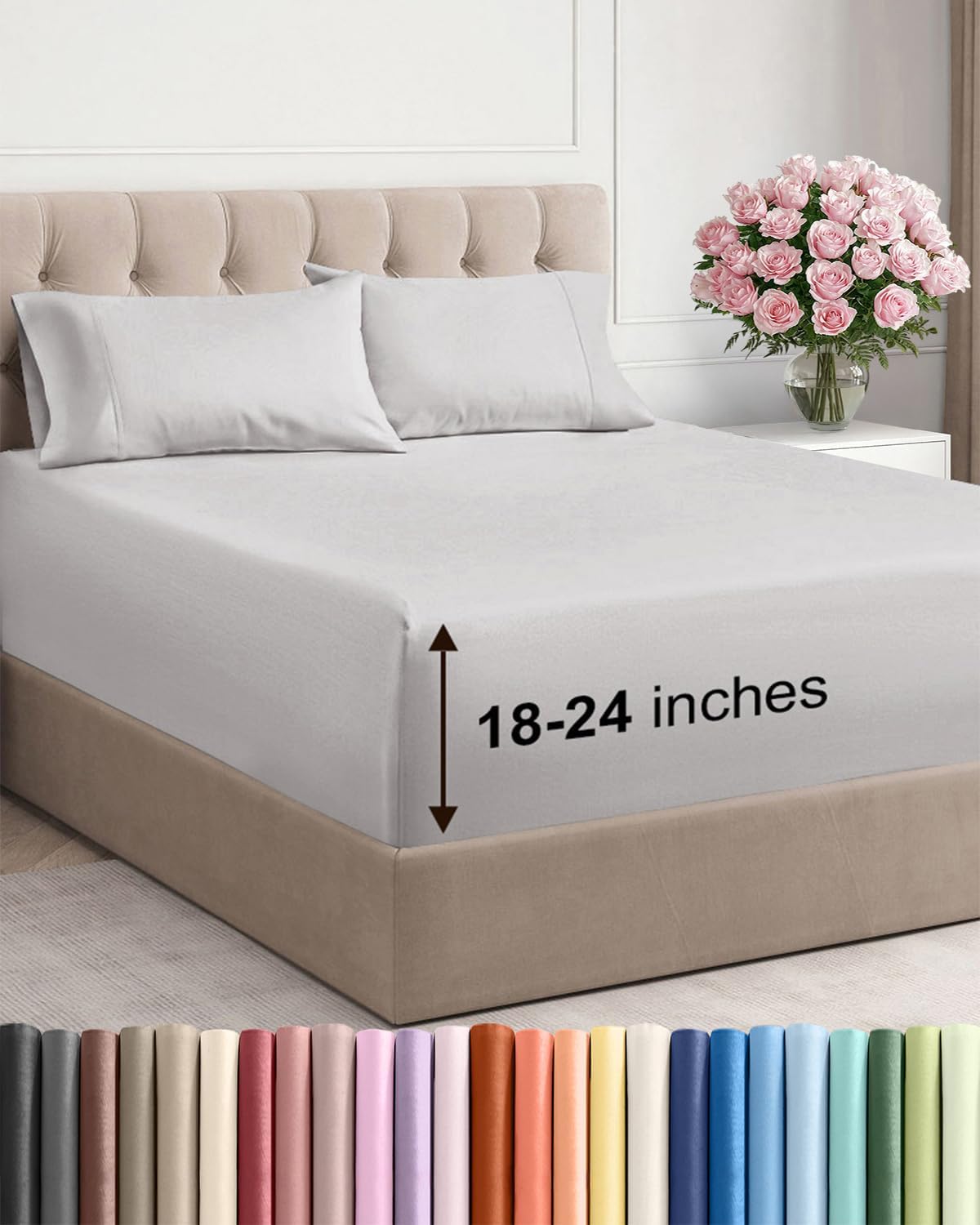 Skiennix Extra Deep Twin Sheet Set - 4-Piece Breathable Cooling Bedding - Soft, Wrinkle-Free French Grey
