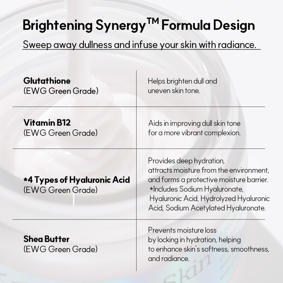 VELY VELY SKIN CREAM 60ml - Brightening Face Moisturizer with Niacinamide, Glutathione & 4 Types of Hyaluronic Acid, Hydrating Korean Face Cream for Radiant Glass Skin