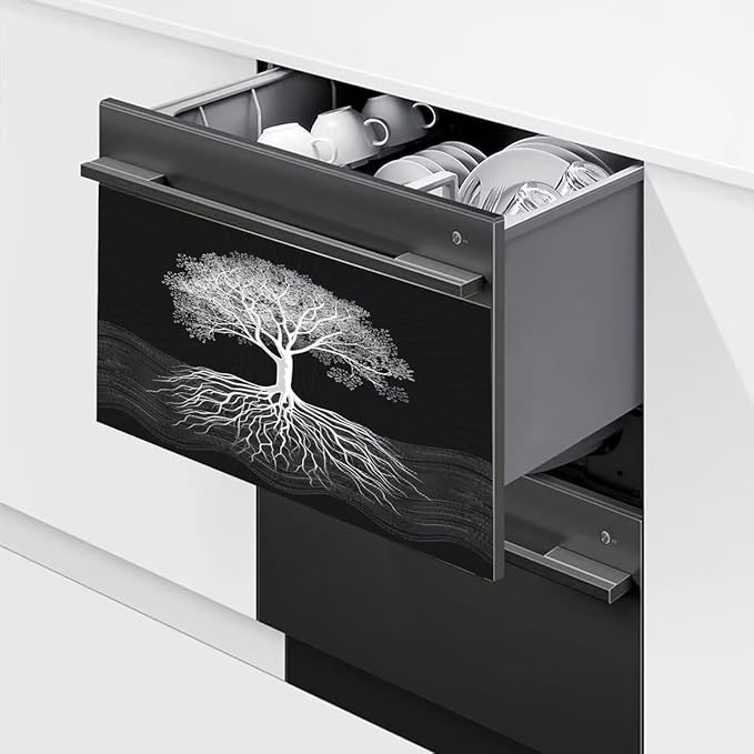 Tree of Life Dishwasher Magnet Cover, Retro Black Dishwasher Panel Decal Kitchen Refrigerator Magnets Decor Dishwasher Stickers for Farmhouse 23" x 17"