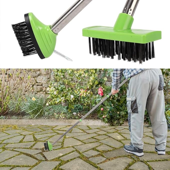 3-in-1 Weed Brush Tool Set, Adjustable Long Handle Crack Weeder & Moss Remover for Driveway, Patio, Sidewalk - Stainless Steel Crevice Cleaning Kit (3 Sets)