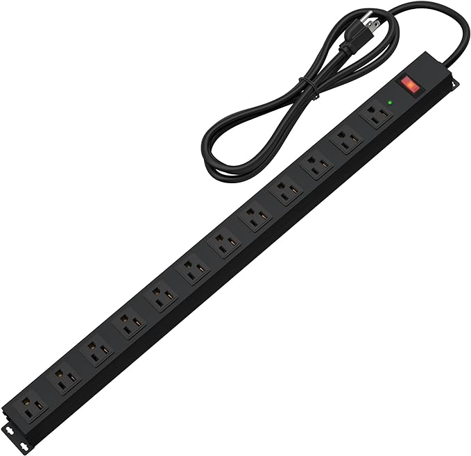 12 Outlet Long Power Strip Surge Protector with 2100 Joules, 6FT Power Cord, Wide Spaced Outlet Power Bar, Overload Protection Switch, Industrial Heavy Duty for Work Bench, Shop, Garage (Black)…