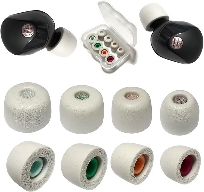 Memory Foam Ear Tips for Sony WF-1000XM5/M4 with Filter Cotton-(XS/S/M/L) Replacement Tips for Sony Earbuds, 4 Pairs Gray