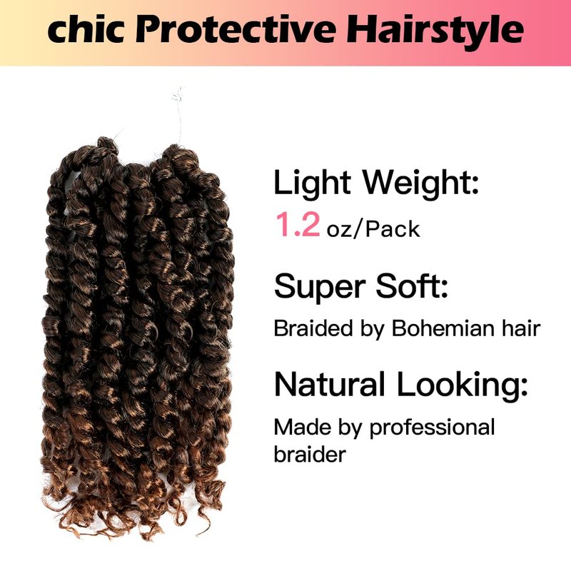 Niseyo 6 Inch Passion Twist Hair Pre-twisted 8 Packs Pre-looped Crochet Passion Twist Crochet Hair Short Braids (T30, Ombre Medium Dark Brown)