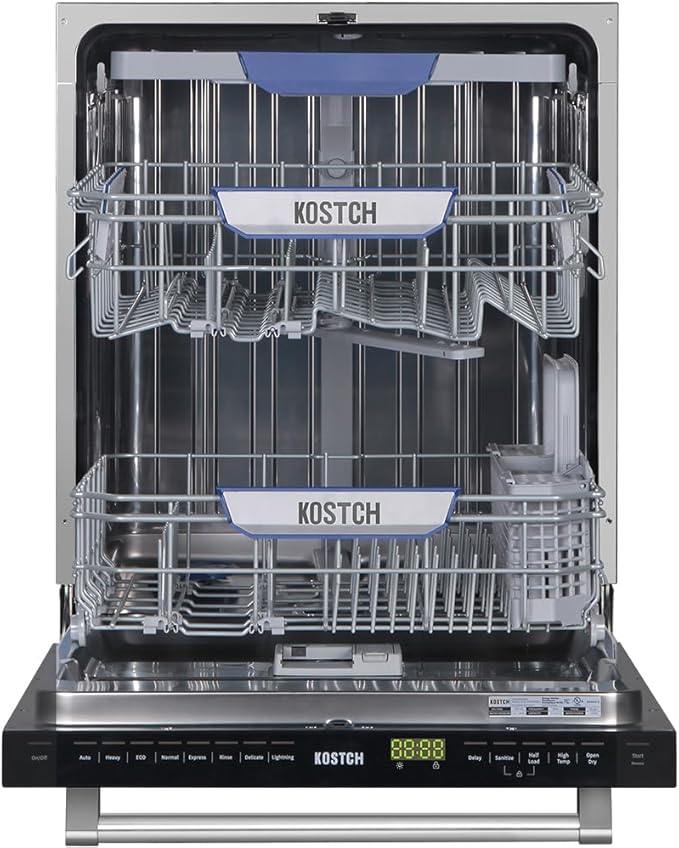 KOSTCH 24 inch Built-In Dishwasher,Top Control 8 Wash Programs Slide In Dish Washer Machine with Third Rack,Large Capacity 15 Place Settings, ENERGY STAR Certified, 45-dBA Ultra-Quiet (White)