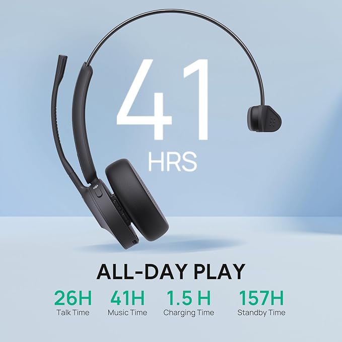 Yealink WH64 Hybrid DECT& Bluetooth Wireless Headset, 492ft Range Mono Teams Headphones with DECT Dongle, 3X Mic, 26H Talk Time, Office Work Portable Single On Ear Headsets for PC,Cellphone,Laptop