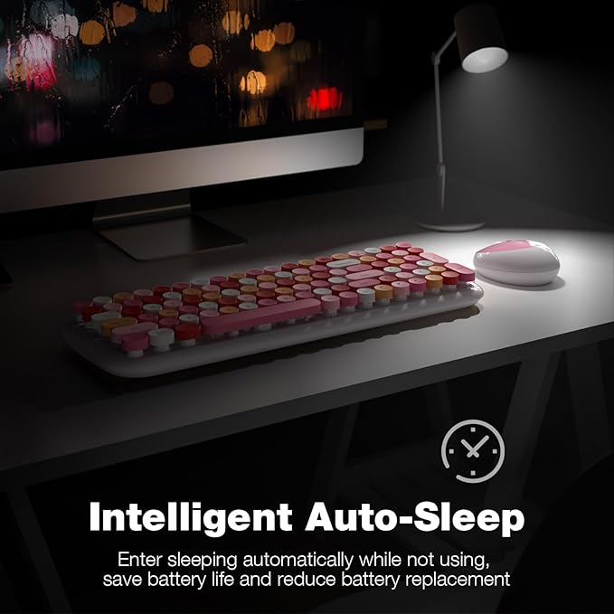 KNOWSQT Wireless Keyboard and Mouse Combo, White Mixed 100 Keys 2.4 GHz Round Keycap Typewriter Keyboards, USB Receiver Plug and Play, for Windows, PC, Laptop, Mac, Desktop
