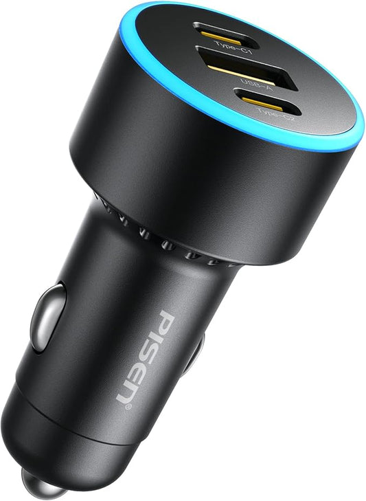 PISEN 60W USB C Car Charger - Car Phone Charger Adapter PD30W & QC3.0 Fast Charging, Car USB Charger Multi Port, Cigarette Lighter USB Charger, Car Charger with LED for iPhone 17/16/15/14/13/12 Series