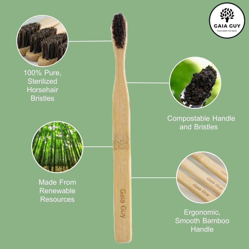 Gaia Guy Bamboo Toothbrush - Soft Natural Bristle, Biodegradable & Compostable | 6-Pack