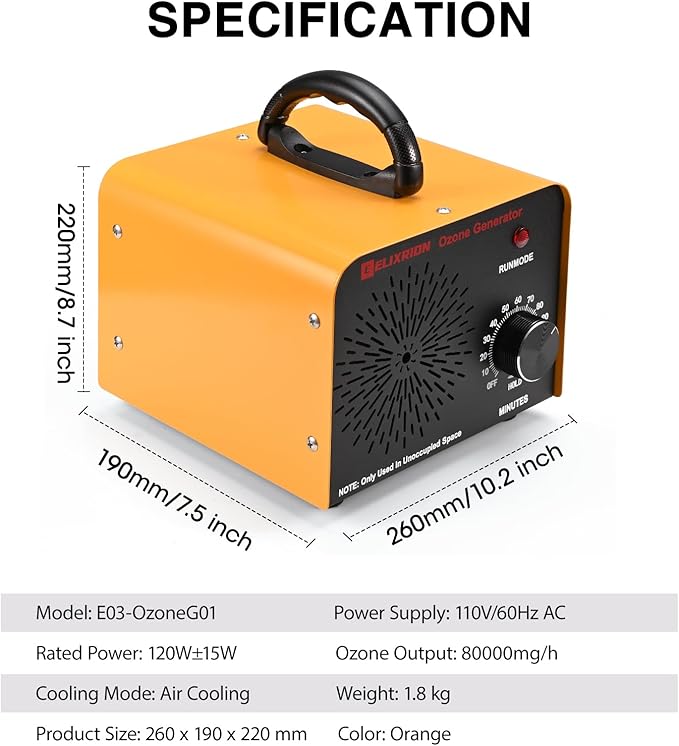 ELIXRION Ozone Generator – 80,000mg/h High-Capacity O3 Air Purifier for Odor Control Home, Kitchen, Car, Office, Basement, Pets, and Smoke – Covers Up to 6,000 Sq Ft