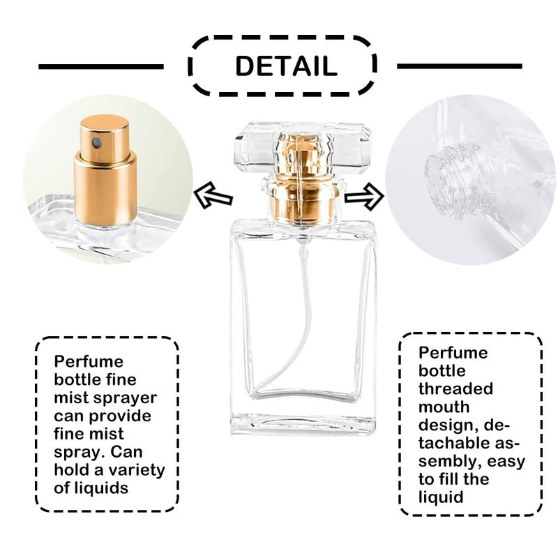 Rixoxo Empty Refillable Perfume Spray Atomizer - 8 PCS 30ml Glass Clear Travel Container - Fine Mist Pump Dispenser (Square)
