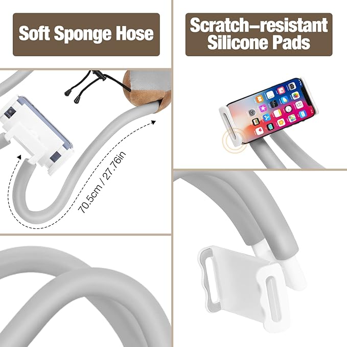 MoKo Neck Phone Holder, Lazy Gooseneck Phone Pillow Holder Bracket, 360°Rotate Phone Tablet Stand for 5.5-11" Device, fits iPhone 17/17 Air/17 Pro/17 Pro Max, iPhone 16/Pro/Pro Max/Plus, iPhone 15/Pro